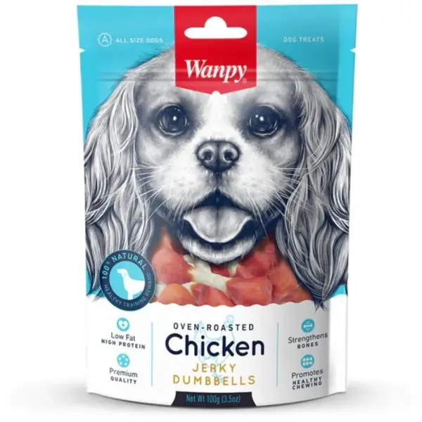 Wanpy Dog Treat Oven Roasted chicken Jerky Dumbbells 100g